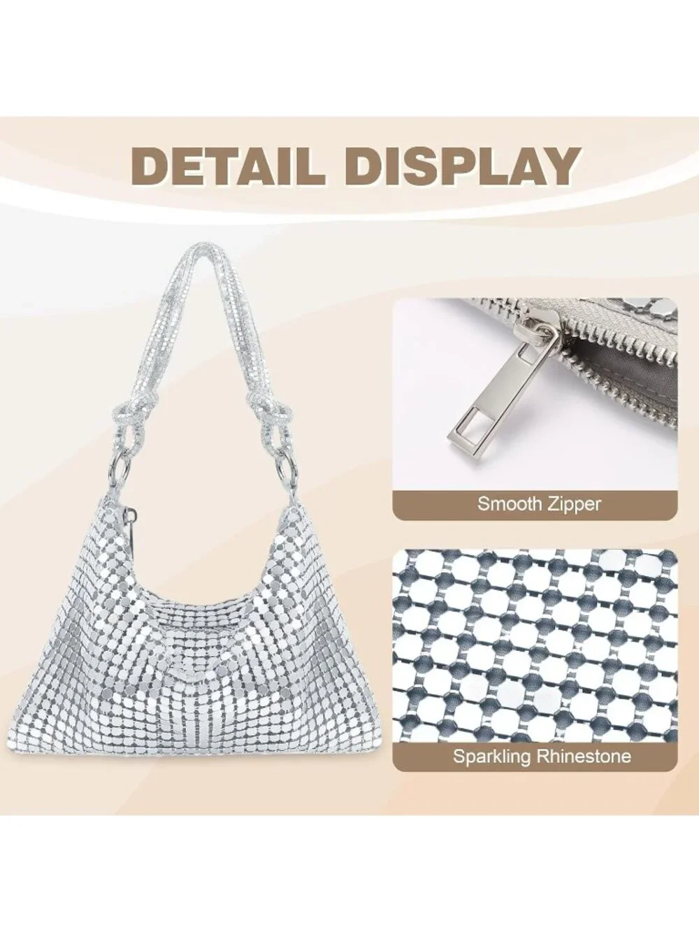 Women’s Rhinestone Silver Mesh Clutch Evening Handbag Wedding Party Purse